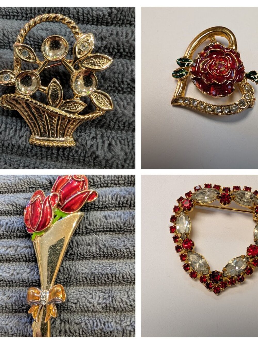 Vintage Lot of 4 of Romantical Brooches 1950's thru 1980s. Rose- Liz Claiborne
